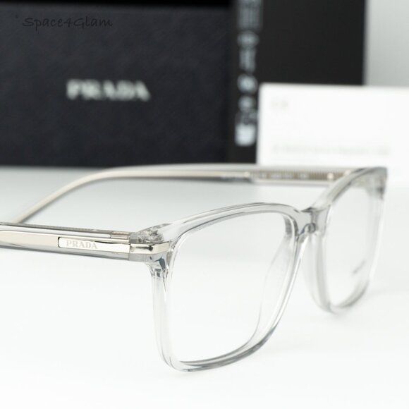 Prada Men Eyeglasses Crystal Grey Demo Square PR14WV U431O1 BRAND NEW - Picture 4 of 8